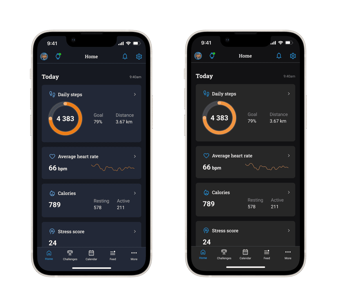 Alternative UI variant using current Garmin Connect brand colors
