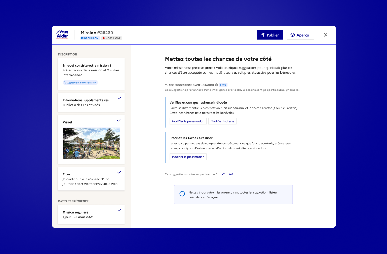 Volunteering missions published faster with AI